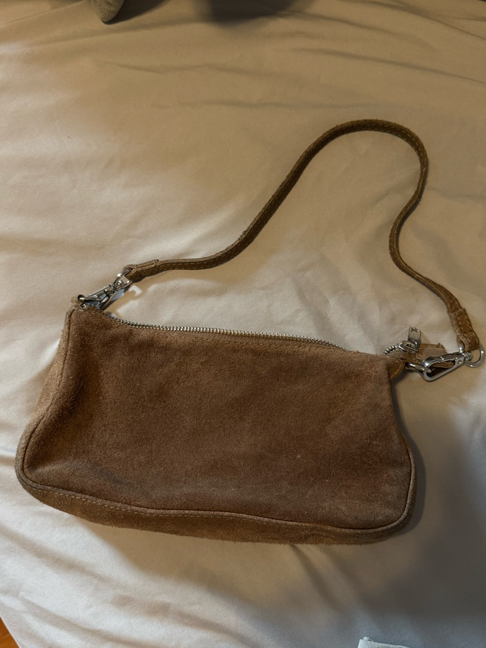 Brandy Melville Brown Suede Bag with Silver Hardware